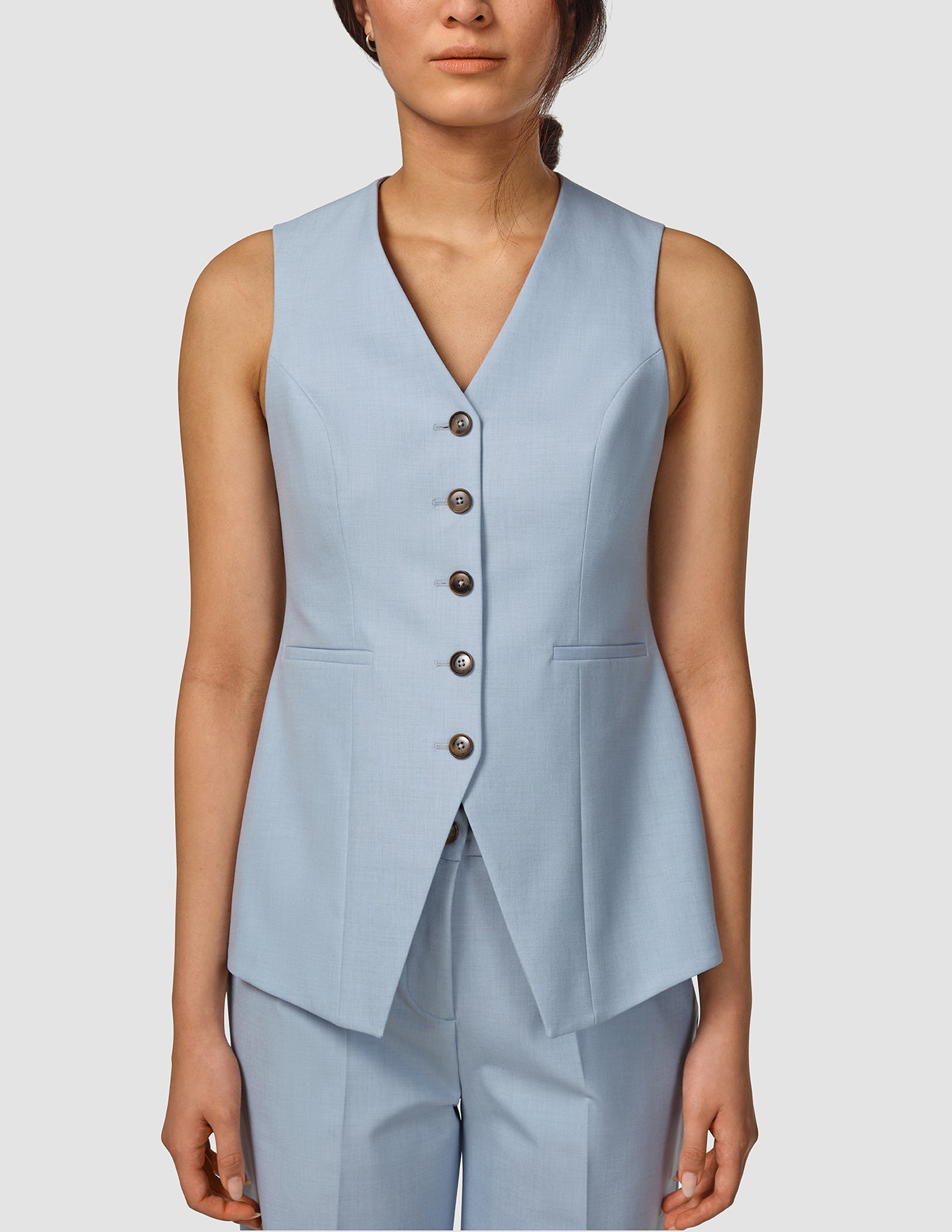 Essential Long Vest Sky Blue Melange
